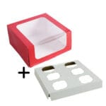 Pudełko na 6 muffinkek malinowe czerwone + wkład 22x22