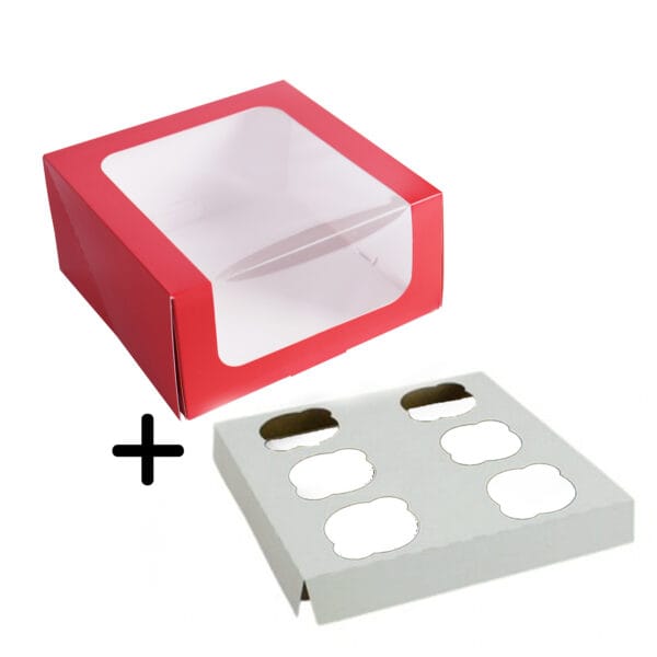 Pudełko na 6 muffinkek malinowe czerwone + wkład 22x22