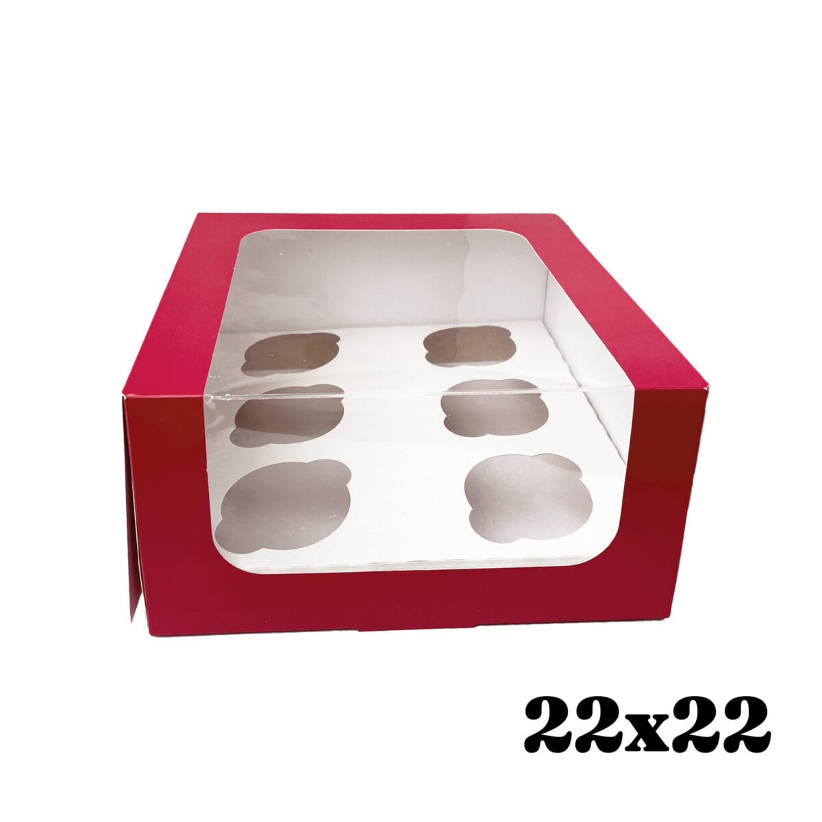 Pudełko na 6 muffinkek malinowe czerwone + wkład 22x22 - obrazek 2