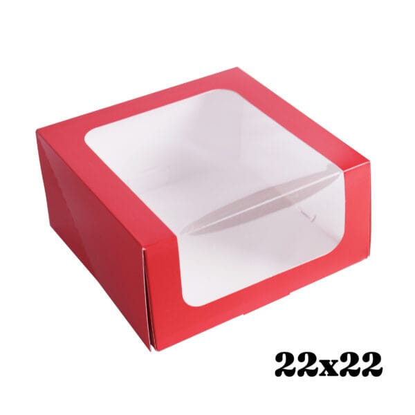 22x22x10 Opakowanie cukiernicze z okienkiem malinowe czerwone Tortino
