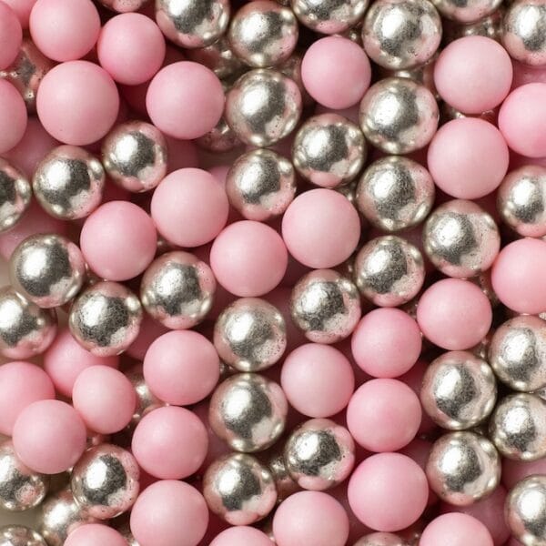 Różowo-Srebrny Mix Cukrowych Perełek 10mm, posypka 50g