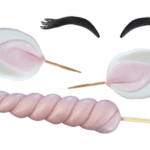 Dekoracja cukrowa różowy róg jednorożca, uszy i brwi opak.5 szt.