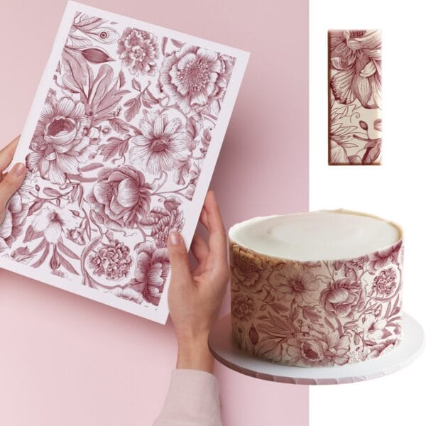 Kwiatowe bordo - tapeta cukiernicza, wydruk jadalny papier skrobiowy