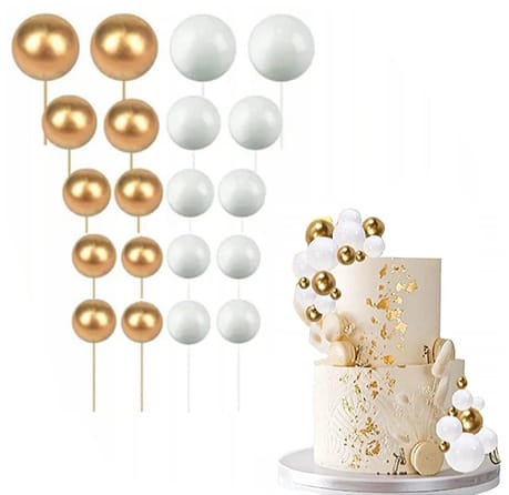 1fa12ff3559fc17d102e14ab2a33b809.jpg Topper dekoracja na tort BIAŁO ZŁOTE kule na piku 20szt - obrazek 1
