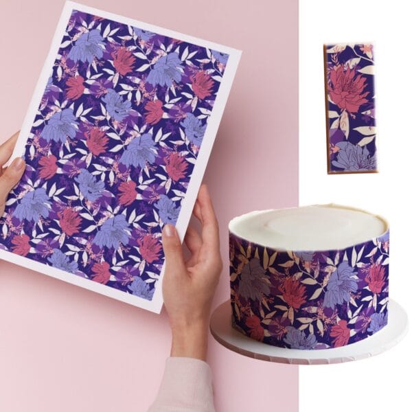 Fioletowe kwiaty - tapeta cukiernicza, wydruk jadalny papier cukrowy