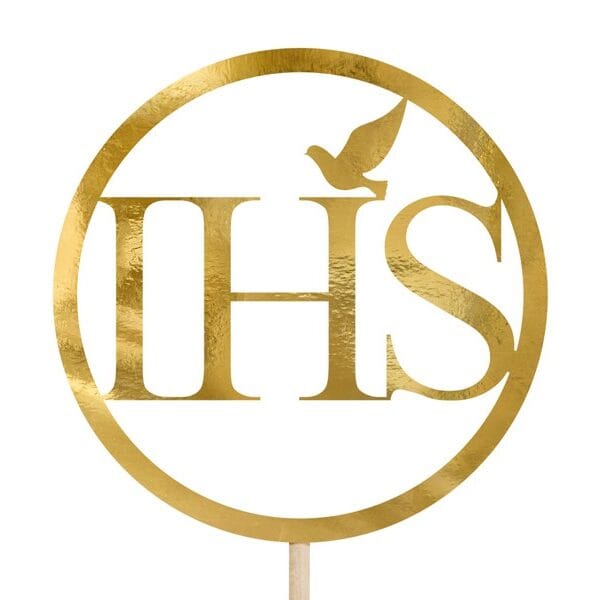 Topper na tort IHS na komunię złoty 22cm