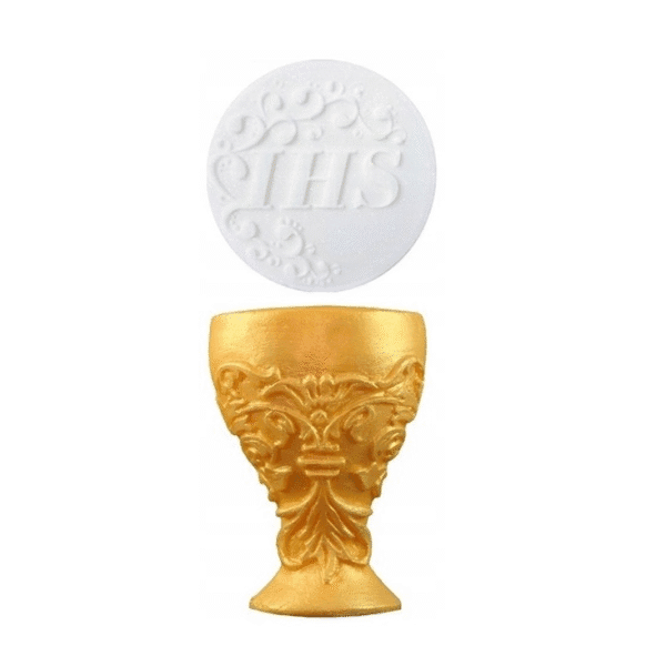 Dekoracja cukrowa na tort  Kielich złoty z hostią