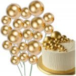 Topper dekoracja na tort złote kule na piku 20szt