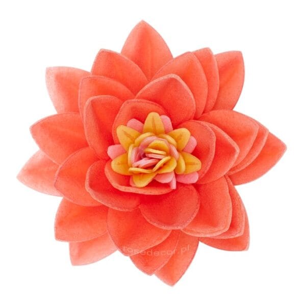 Kwiat LOTOSU waflowy na tort,  pomarańczowy 1 szt. Rose Decor 7cm