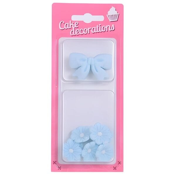 Dekoracja na tort 7 jaskrów, 2 kokardki ozdoby niebieskie Rose Decor