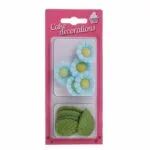 Kwiaty na tort 5 rumianków, 5 liści dekoracje niebieske Rose Decor