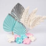 Dekoracja cukrowa pióra wachlarze Zestaw niebieski srebrny