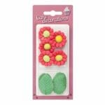 Kwiaty na tort 5 rumianków, 5 liści ozdoby czerwone Rose Decor