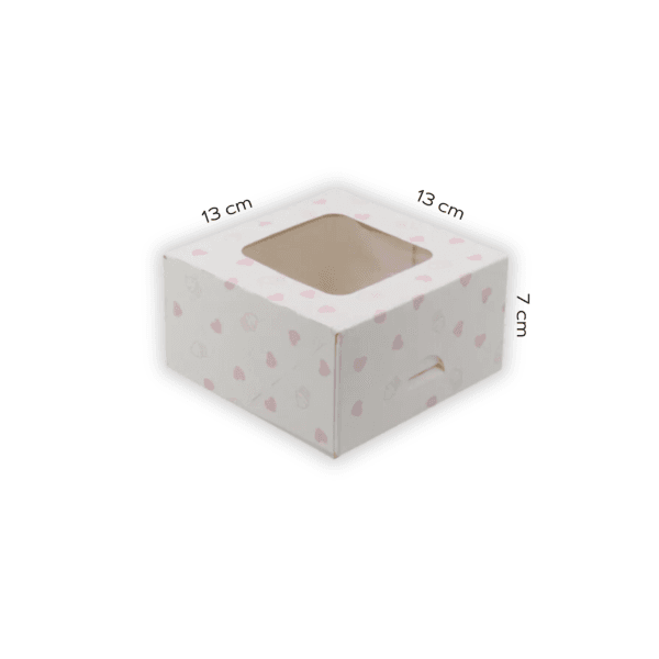 Opakowanie na monoporcję 13x13x7cm z nadrukiem serduszka z okienkiem